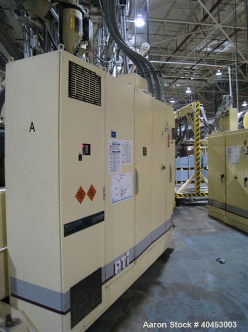 Used PTI (2004) multi layer sheet extrusion line including the following: A) (1) Used PTI model 6000 Trident series 6", 28:1 extruder having a 7-zone electrically heated air cooled barrel at an appro...