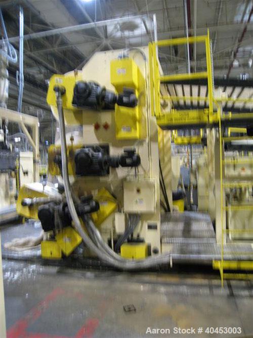 Used PTI (2004) multi layer sheet extrusion line including the following: A) (1) Used PTI model 6000 Trident series 6", 28:1 extruder having a 7-zone electrically heated air cooled barrel at an appro...