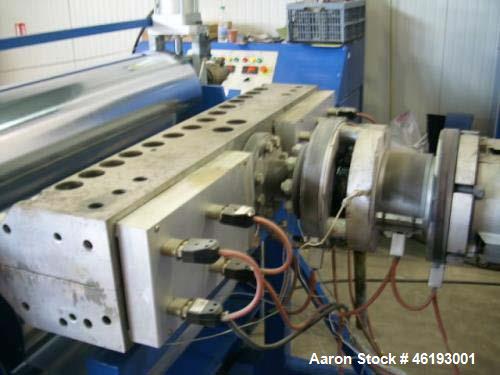 Used Complete Extrusion Line for Flat Sheet PP and PS. Film width up to 850 mm. Film thickness from 0.2 up to 1.5 mm. Consisting of: Kuhne screw diameter 70 mm x 33 D. 4 heating zones, cooling with f...