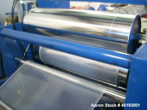 Used Complete Extrusion Line for Flat Sheet PP and PS. Film width up to 850 mm. Film thickness from 0.2 up to 1.5 mm. Consisting of: Kuhne screw diameter 70 mm x 33 D. 4 heating zones, cooling with f...