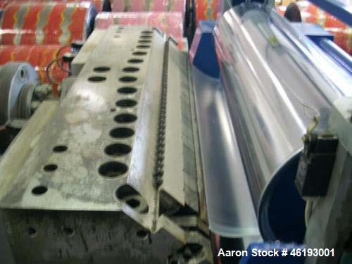 Used Complete Extrusion Line for Flat Sheet PP and PS. Film width up to 850 mm. Film thickness from 0.2 up to 1.5 mm. Consisting of: Kuhne screw diameter 70 mm x 33 D. 4 heating zones, cooling with f...