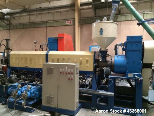 Used Pitac XPS Foam Extrusion Line. Built 2004. Capacity 551 lbs/h (250 kg/h). Output thickness 0.98"-2.36" (25-60 mm), density 2570-3814 lbs/ft3 (33-49 kg/m3). Comprised of (1) hopper, (1) extruder,...