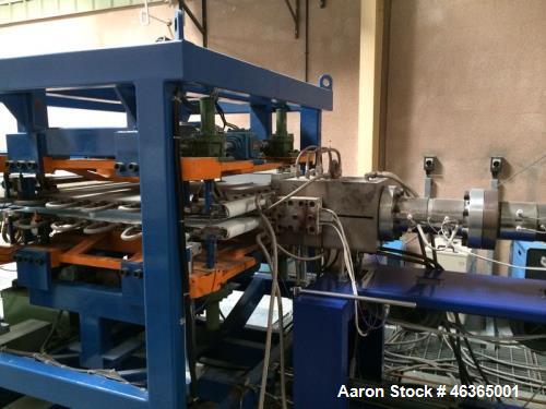 Used Pitac XPS Foam Extrusion Line. Built 2004. Capacity 551 lbs/h (250 kg/h). Output thickness 0.98"-2.36" (25-60 mm), density 2570-3814 lbs/ft3 (33-49 kg/m3). Comprised of (1) hopper, (1) extruder,...