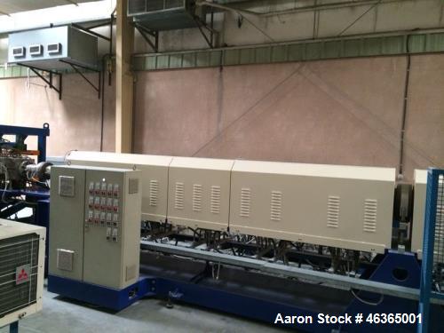 Used Pitac XPS Foam Extrusion Line. Built 2004. Capacity 551 lbs/h (250 kg/h). Output thickness 0.98"-2.36" (25-60 mm), density 2570-3814 lbs/ft3 (33-49 kg/m3). Comprised of (1) hopper, (1) extruder,...