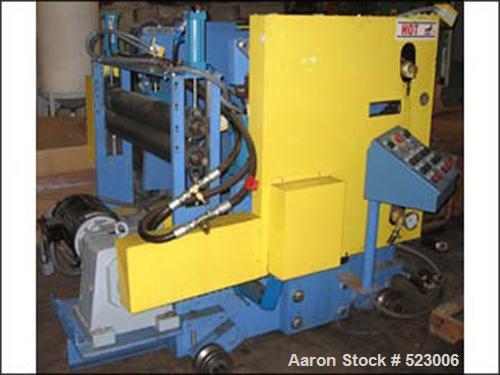 USED: Three roll sheet stack. (3) rolls with 33" face x 12" diameter cored rolls, with hydraulic gap adjustment, single row, chain driven with 3 hp, 230/460 volt motor with VFD, 5" diameter x 34" fac...