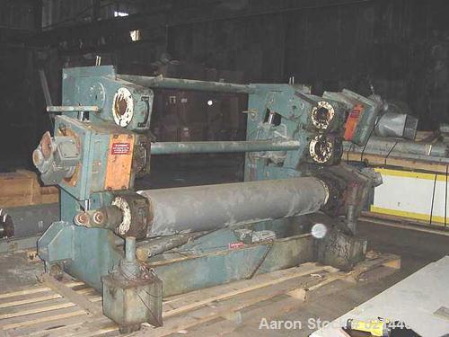 USED: 70" wide APV sheet extrusion downstream. Package includes 12" x70" 3 roll stack (3 matte finish, 1 polished chrome), each roll with individual roll drive utilizing 3 hp AC motors with Sabina in...