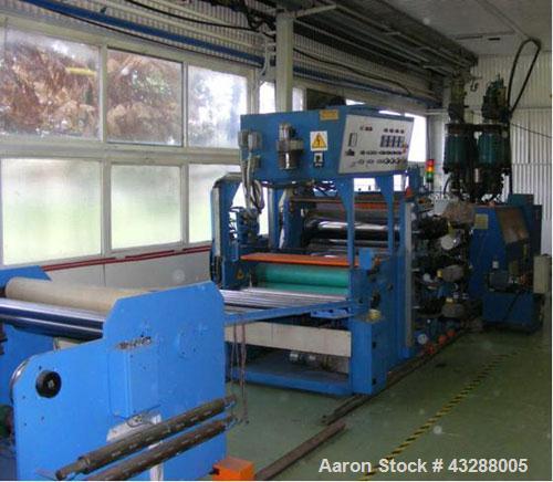 Used Amut Film Extrusion Line comprised of (1) Amut EA 75/35 D, 2.95" (75 mm) diameter single screw extruder, L/D 35, used for PS/PP, output PS 441 lbs/h (200 kg/h), PP 397 lbs/h (180 kg/h), thicknes...