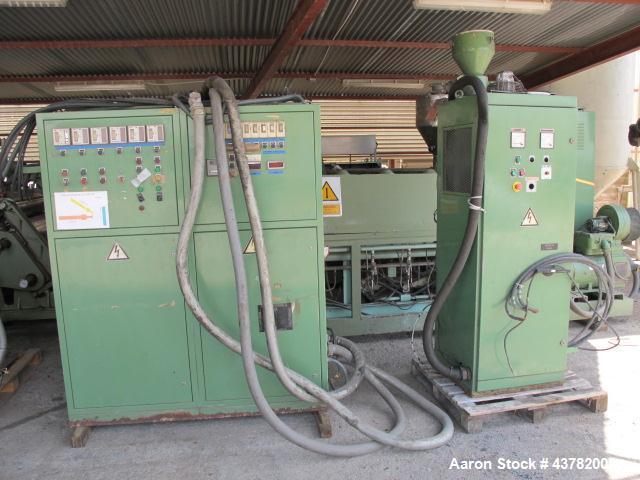 Used Bandera Sheet Manufacturing Line. Comprised of: (1) Bandera extruder model TR-100, 3.9” (100mm) diameter screw, 30 L/D with degasser, 130 HP drive, with filter changer. (1) Bandera co-extruder m...