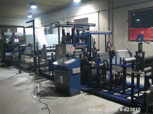 USED: Complete COEX sheet line consisting of: (2) Barmag 2.36" (60mm)extruder, type 6E4/27D, driven by a 60 hp motor; (2) Dynsco meltingpumps; (1) double layer adapter; (1) EMO die head, width 21.6" ...