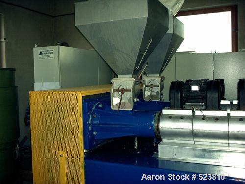USED: Complete COEX sheet line consisting of: (2) Barmag 2.36" (60mm)extruder, type 6E4/27D, driven by a 60 hp motor; (2) Dynsco meltingpumps; (1) double layer adapter; (1) EMO die head, width 21.6" ...