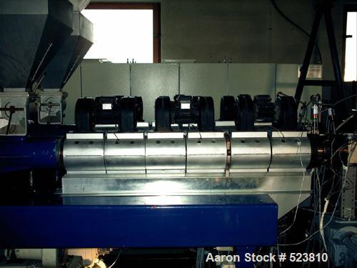 USED: Complete COEX sheet line consisting of: (2) Barmag 2.36" (60mm)extruder, type 6E4/27D, driven by a 60 hp motor; (2) Dynsco meltingpumps; (1) double layer adapter; (1) EMO die head, width 21.6" ...