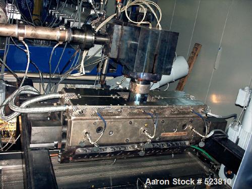 USED: Complete COEX sheet line consisting of: (2) Barmag 2.36" (60mm)extruder, type 6E4/27D, driven by a 60 hp motor; (2) Dynsco meltingpumps; (1) double layer adapter; (1) EMO die head, width 21.6" ...