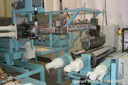 Used Barmag Coex Sheet Film Line with 2 extruders for A-B-A layer structure. (1) 3.54" (90 mm) with 176 hp/132 kW DAC motor and (1) 1.18" (30 mm) 60 hp/45 kW AC motor. New melt pump for B layer and h...