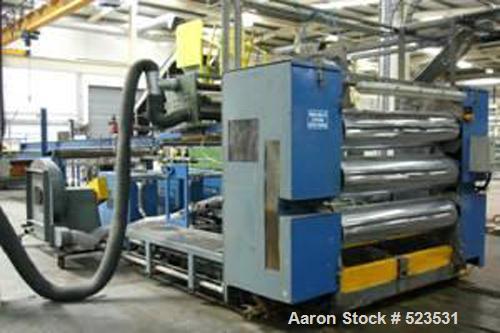 USED: Battenfeld 68.25" (1750mm) sheet line consisting of: (1) Battenfeld single screw extruder, 115mm, 30:1. Electricallyheated, fan cooled barrel. Maag 70/70 melt pump with DC motor.(1) EDI Fastgap...