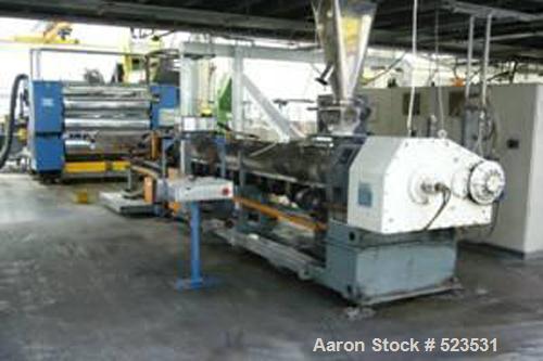 USED: Battenfeld 68.25" (1750mm) sheet line consisting of: (1) Battenfeld single screw extruder, 115mm, 30:1. Electricallyheated, fan cooled barrel. Maag 70/70 melt pump with DC motor.(1) EDI Fastgap...