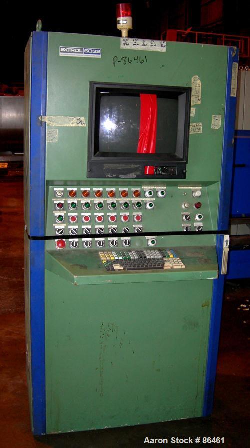 USED: Battenfeld Gloucester 52" wide co-ex sheet line consisting of: (1) Model 244-001 4.5" single screw extruder, approx 30:1 L/D ratio, 5 zone side vented barrel, electrically heated, water cooled,...