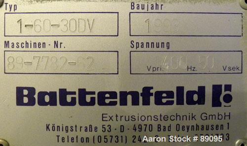 Used Battenfeld 17.5" Wide Sheet/Cast Film Line Consisting Of: (1) Battenfeld 60 MM (2.3") single screw extruder, model 1-60-30DV, serial #89-7782-62, approximate 30:1 L/D ratio, 5 zone non-vented ba...