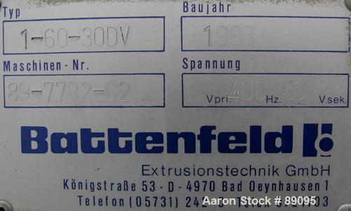 Used Battenfeld 17.5" Wide Sheet/Cast Film Line Consisting Of: (1) Battenfeld 60 MM (2.3") single screw extruder, model 1-60-30DV, serial #89-7782-62, approximate 30:1 L/D ratio, 5 zone non-vented ba...