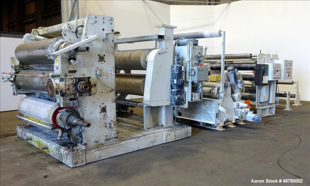 Used Berstorff 3 roll Sheet stack, 15.6" (400 mm) dia x 66.3" (1700 mm) straigh