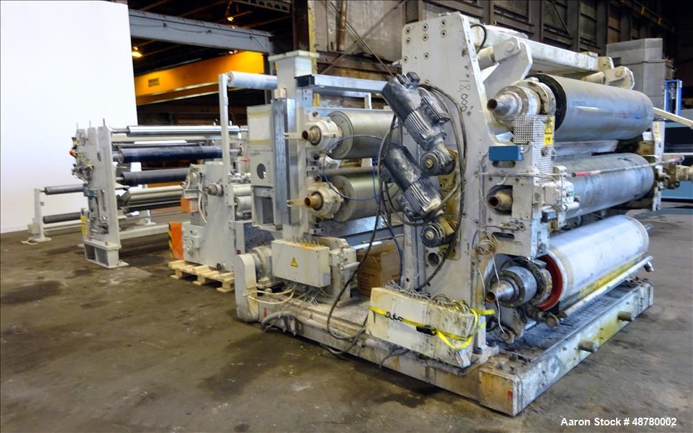 Used Berstorff 3 roll Sheet stack, 15.6" (400 mm) dia x 66.3" (1700 mm) straigh