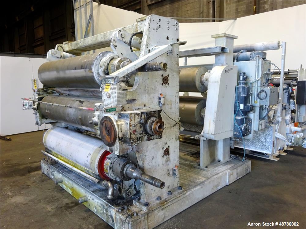 Used Berstorff 3 roll Sheet stack, 15.6" (400 mm) dia x 66.3" (1700 mm) straigh