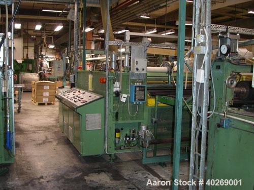 Used Used: Breyer sheet extrusion line with a capacity of 605 lbs (275 kgs)/hour consisting of: (1) Piovan Gravimetric 5 components blender, type MVD 500/41. (1) Breyer single screw extruder,  type 9...