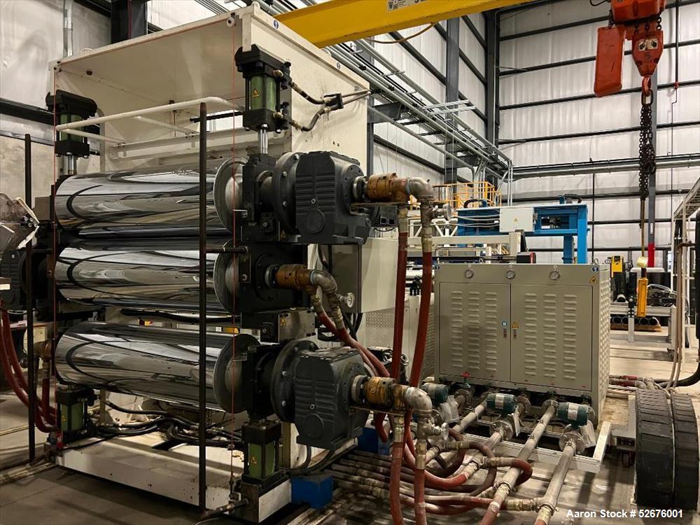 Used Chi Chang Sheet Extrusion Line (2017), consisting of: Chi Chang Extruder Model CC/SE-150S-1000W, S/N 2016031 (2017), 32:1, 150mm screw, with (5) Chi-Chang Control Panels and (2) Allen Bradley PL...