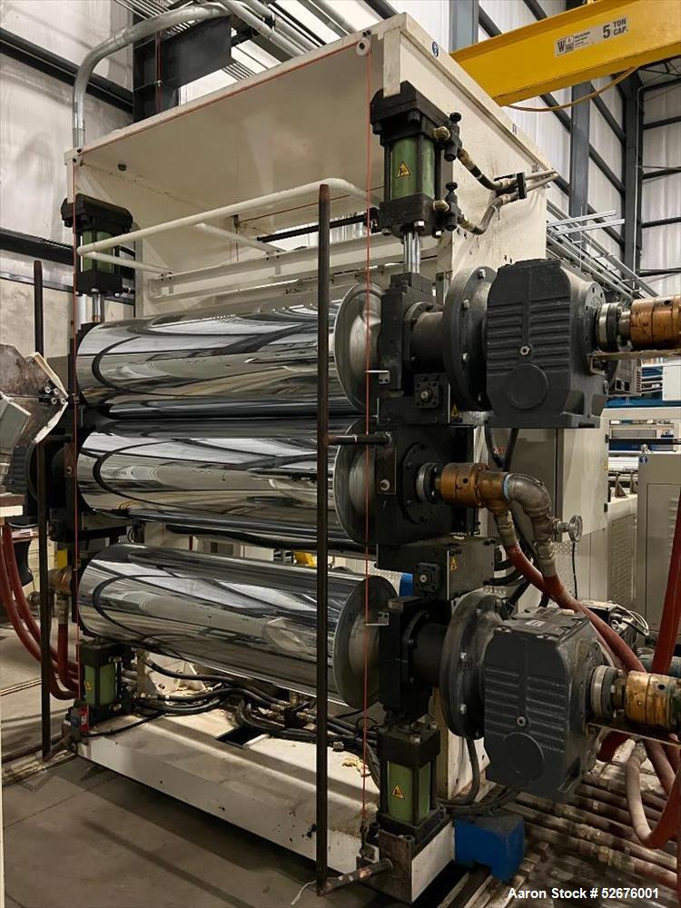 Used Chi Chang Sheet Extrusion Line (2017), consisting of: Chi Chang Extruder Model CC/SE-150S-1000W, S/N 2016031 (2017), 32:1, 150mm screw, with (5) Chi-Chang Control Panels and (2) Allen Bradley PL...