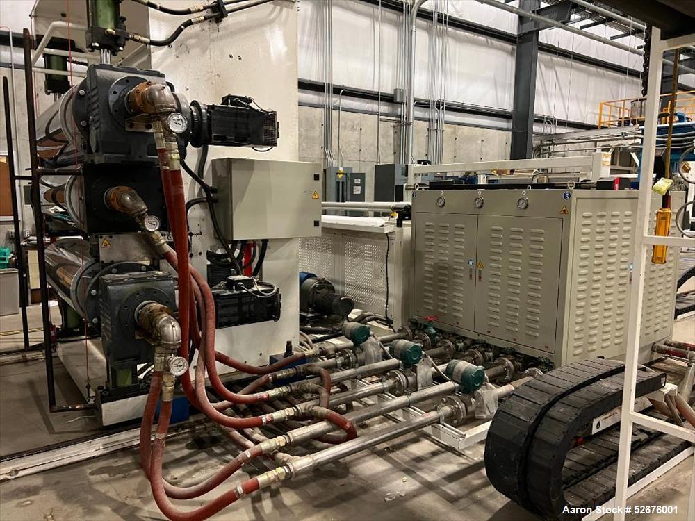 Used Chi Chang Sheet Extrusion Line (2017), consisting of: Chi Chang Extruder Model CC/SE-150S-1000W, S/N 2016031 (2017), 32:1, 150mm screw, with (5) Chi-Chang Control Panels and (2) Allen Bradley PL...