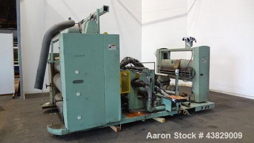 Used 3 Roll Chill Roll Stand, Cincinnati Milacron Model Roll Stack Stand, Serial #X70A0100081. 3-Roll vertical chrome polishing roll stack, 18" diameter middle and bottom rolls, 13" diameter top roll...