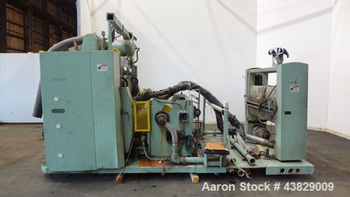 Used 3 Roll Chill Roll Stand, Cincinnati Milacron Model Roll Stack Stand, Serial #X70A0100081. 3-Roll vertical chrome polishing roll stack, 18" diameter middle and bottom rolls, 13" diameter top roll...