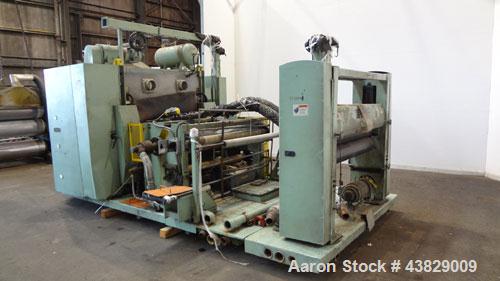 Used 3 Roll Chill Roll Stand, Cincinnati Milacron Model Roll Stack Stand, Serial #X70A0100081. 3-Roll vertical chrome polishing roll stack, 18" diameter middle and bottom rolls, 13" diameter top roll...