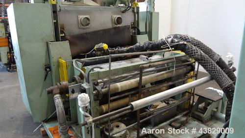Used 3 Roll Chill Roll Stand, Cincinnati Milacron Model Roll Stack Stand, Serial #X70A0100081. 3-Roll vertical chrome polishing roll stack, 18" diameter middle and bottom rolls, 13" diameter top roll...