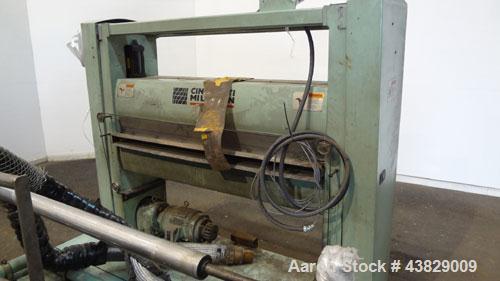 Used 3 Roll Chill Roll Stand, Cincinnati Milacron Model Roll Stack Stand, Serial #X70A0100081. 3-Roll vertical chrome polishing roll stack, 18" diameter middle and bottom rolls, 13" diameter top roll...