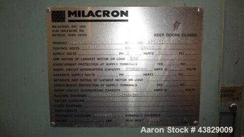 Used 3 Roll Chill Roll Stand, Cincinnati Milacron Model Roll Stack Stand, Serial #X70A0100081. 3-Roll vertical chrome polishing roll stack, 18" diameter middle and bottom rolls, 13" diameter top roll...