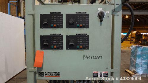 Used 3 Roll Chill Roll Stand, Cincinnati Milacron Model Roll Stack Stand, Serial #X70A0100081. 3-Roll vertical chrome polishing roll stack, 18" diameter middle and bottom rolls, 13" diameter top roll...