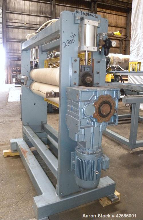 Used Crown Sheet Take Off System Consisting Of: (1) Crown 3 roll vertical down sheet stack. (2) 32'' Diameter x 60'' wide chrome plated cored rolls, (1) 18'' diameter x 60'' wide chrome plated cored ...