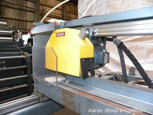 Used Crown Sheet Take Off System Consisting Of: (1) Crown 3 roll vertical down sheet stack. (2) 32'' Diameter x 60'' wide chrome plated cored rolls, (1) 18'' diameter x 60'' wide chrome plated cored ...
