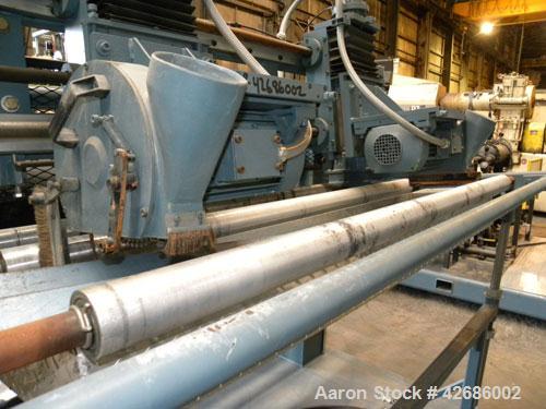 Used Crown Sheet Take Off System Consisting Of: (1) Crown 3 roll "J" sheet stack. (2) 30" Diameter x 60" wide chrome plated cored rolls, (1) 18" diameter x 60" wide movable bottom chrome plated cored...