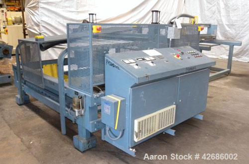 Used Crown Sheet Take Off System Consisting Of: (1) Crown 3 roll "J" sheet stack. (2) 30" Diameter x 60" wide chrome plated cored rolls, (1) 18" diameter x 60" wide movable bottom chrome plated cored...