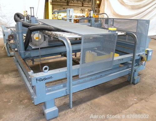 Used Crown Sheet Take Off System Consisting Of: (1) Crown 3 roll "J" sheet stack. (2) 30" Diameter x 60" wide chrome plated cored rolls, (1) 18" diameter x 60" wide movable bottom chrome plated cored...