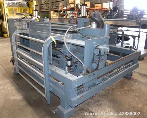 Used Crown Sheet Take Off System Consisting Of: (1) Crown 3 roll "J" sheet stack. (2) 30" Diameter x 60" wide chrome plated cored rolls, (1) 18" diameter x 60" wide movable bottom chrome plated cored...