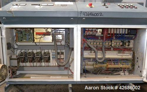 Used Crown Sheet Take Off System Consisting Of: (1) Crown 3 roll "J" sheet stack. (2) 30" Diameter x 60" wide chrome plated cored rolls, (1) 18" diameter x 60" wide movable bottom chrome plated cored...