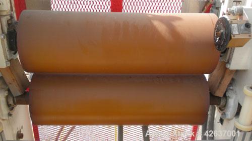 Used Davis Standard 3-Roll Stack. (3) 12’’ Diameter x 24’’ wide chrome matte cored rolls, driven by a 3 hp, 500 volt, 1750/2300 DC motor thru a reducer. Includes approximate 24’’ wide x 150’’ long co...