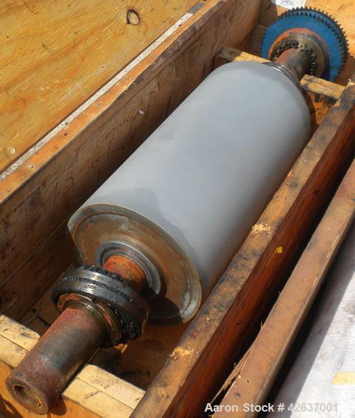 Used Davis Standard 3-Roll Stack. (3) 12’’ Diameter x 24’’ wide chrome matte cored rolls, driven by a 3 hp, 500 volt, 1750/2300 DC motor thru a reducer. Includes approximate 24’’ wide x 150’’ long co...