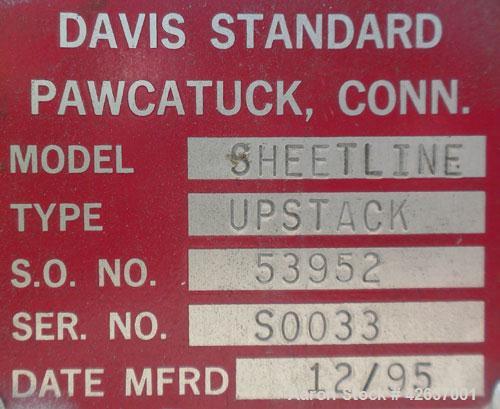 Used Davis Standard 3-Roll Stack. (3) 12’’ Diameter x 24’’ wide chrome matte cored rolls, driven by a 3 hp, 500 volt, 1750/2300 DC motor thru a reducer. Includes approximate 24’’ wide x 150’’ long co...