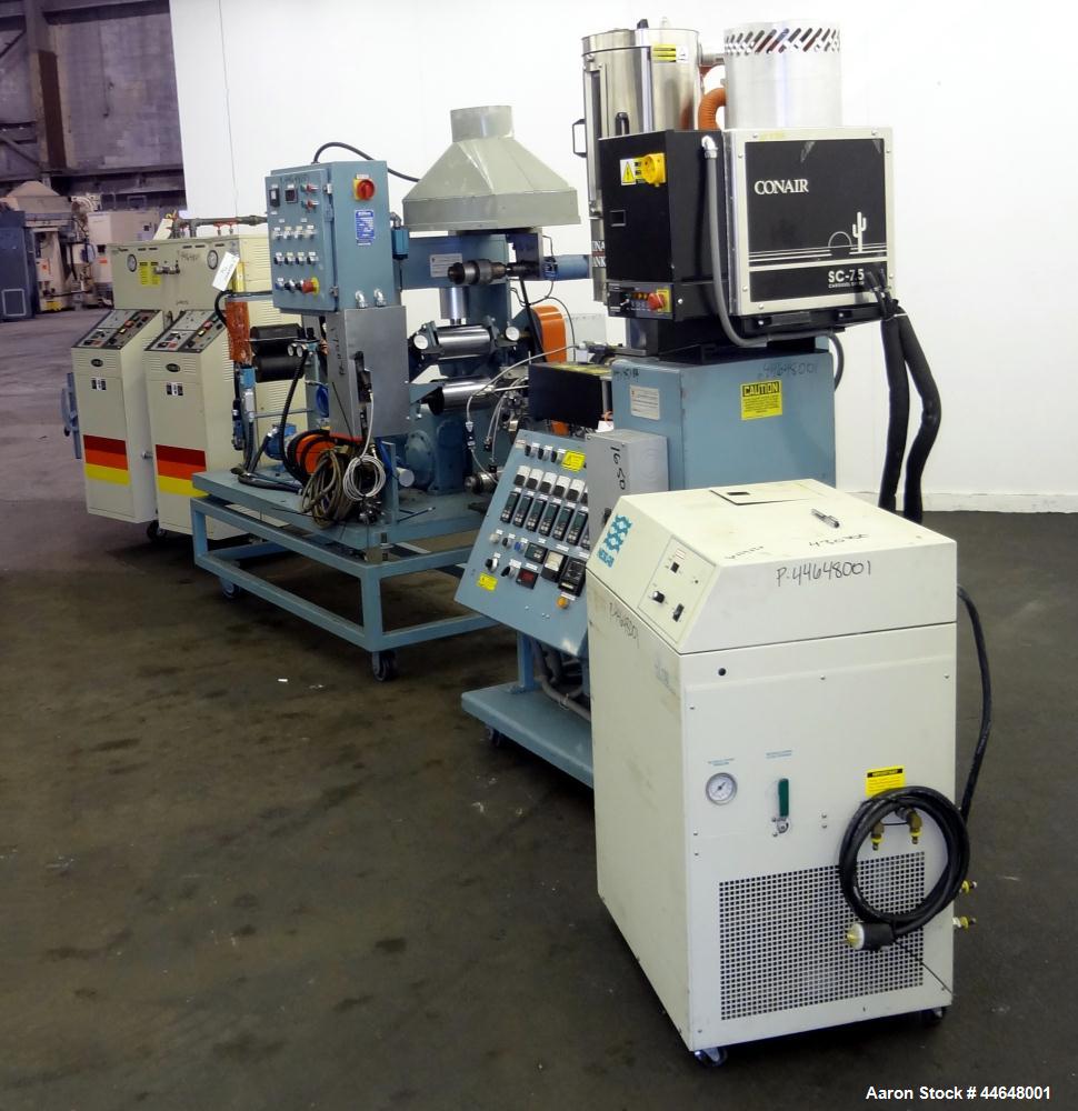 Used Davis Standard Killion 2” Wide Sheet Line Consisting Of: (1) Davis Standard Killion 1” single screw extruder, approximately 24 to 1 L/D ratio. Electrically heated, air-cooled 4 zone non-vented b...