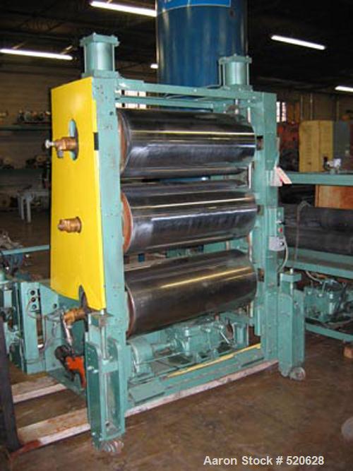 USED: Davis Standard 3 roll down stack. 18" diameter x 42" wide,cored for cooling, chrome rolls, 3 hp DC motor through gearboxpowering silent chain drive, hydraulic pressured rolls. Chrome rollsare c...
