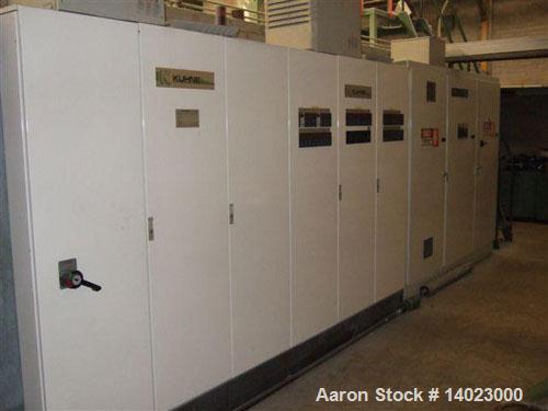 Used Egan 5 Layer Sheet Extrusion Line for the production of PS/PP barrier films with a maximum output 1000-1300 lbs/h (600 kg/h). Line completely rebuilt in 2000 consisting of: (1) Egan extruder scr...