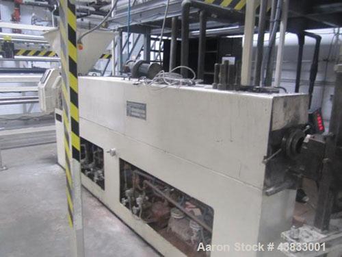 Used 66" Wide Gloucester Sheet Line consisting of the following:  3.5" Gloucester extruder, 32:1 l/d, electrically heated, water cooled, 150 hp DC motor with SCR controller, vented and plugged barrel...